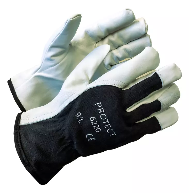 Työsormikas, vuohennahka/joustokangas, fleecevuori, HUOM! Ilman roikkoja - Nahkaiset käsineet - 2642 - 1