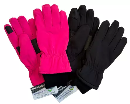Lasten softshell-sormikas, musta ja magenta, kosketusnäytöt, lajitelma 24 pr - Lasten ja nuorten käsineet - 2613 - 1