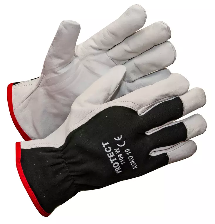 Työsormikas, vuohennahka/joustokangas, fleecevuori - Nahkaiset käsineet - 2419 - 1